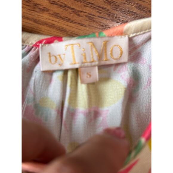 BYTIMO peach Shirred floral-print satin-crepe mini dress size small X - Picture 11 of 12